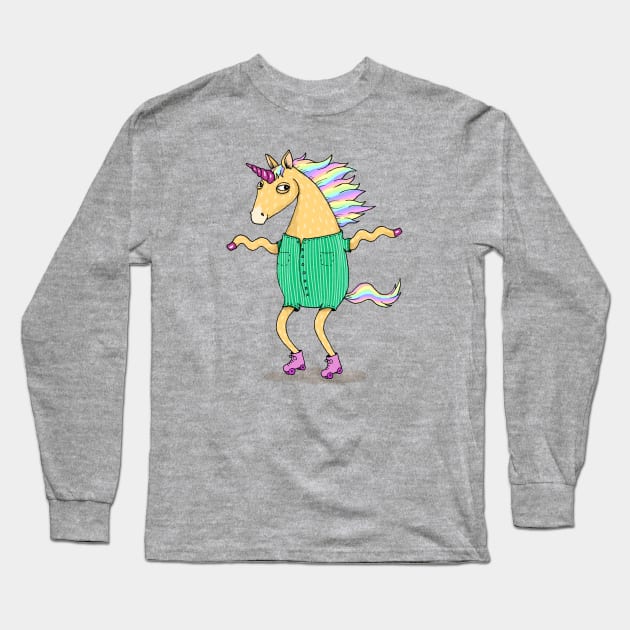 Roller skate Unicorn Long Sleeve T-Shirt by agrapedesign